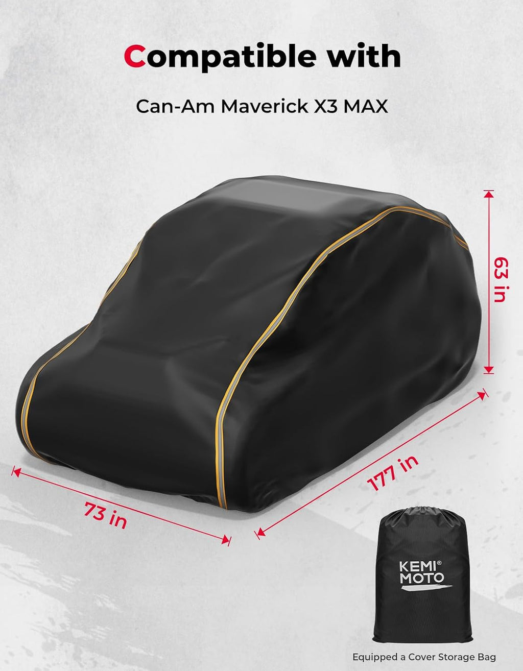 KEMIMOTO X3 MAX Cover 4 Seater, Waterproof Oxford Cloth Long Lasting Keep Clean Cab Enclosure UTV Cover, 177"×73"×63" Large, Compatible with Can-Am Maverick X3 MAX 2017-2025