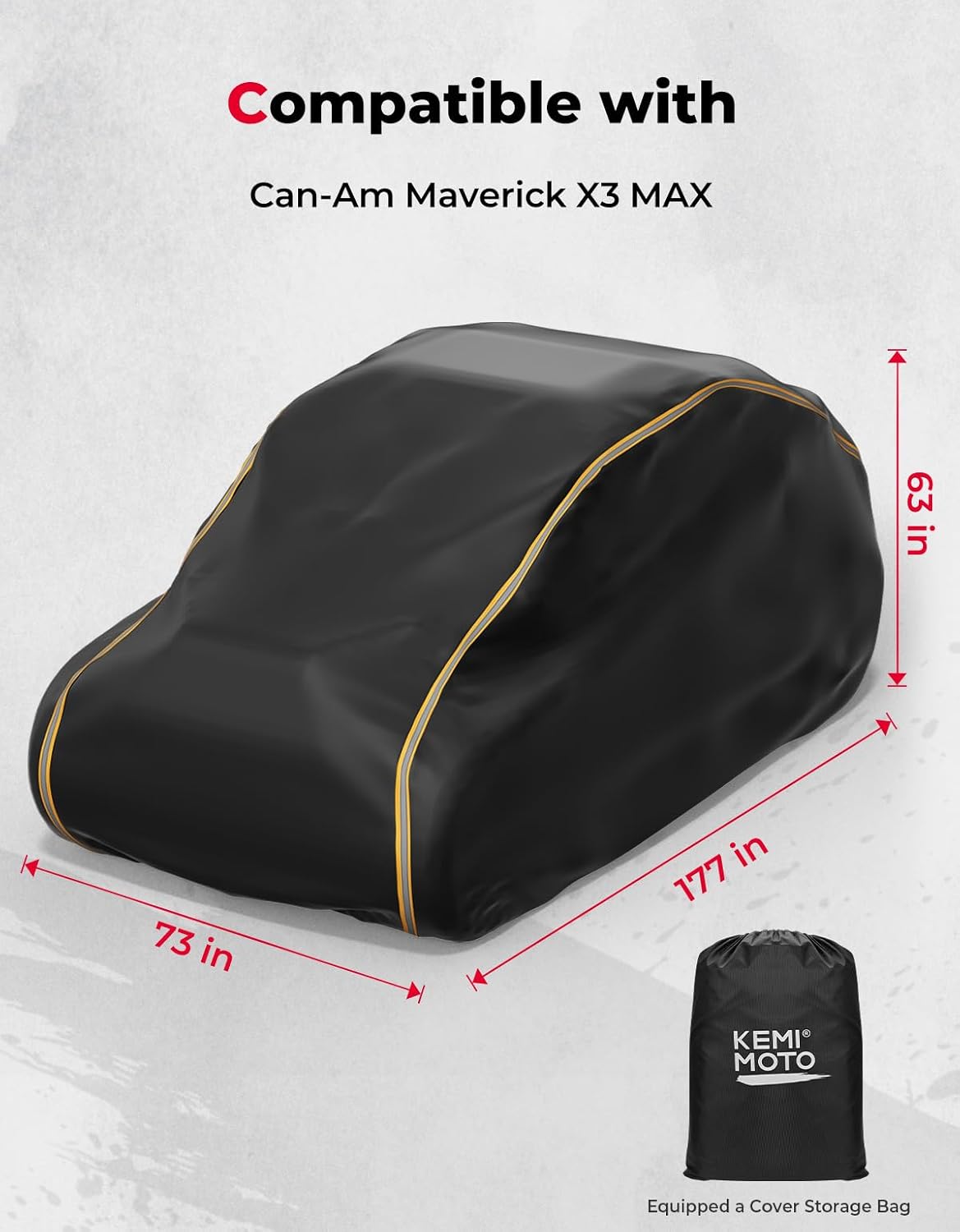 KEMIMOTO X3 MAX Cover 4 Seater, Waterproof Oxford Cloth Long Lasting Keep Clean Cab Enclosure UTV Cover, 177"×73"×63" Large, Compatible with Can-Am Maverick X3 MAX 2017-2025