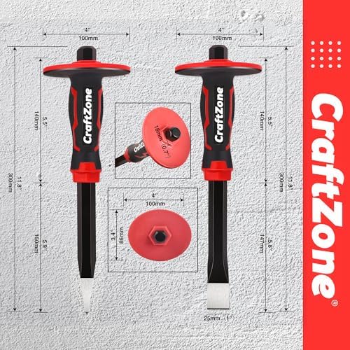 masonry chisel set - 2-piece heavy duty pointed showing dimensions