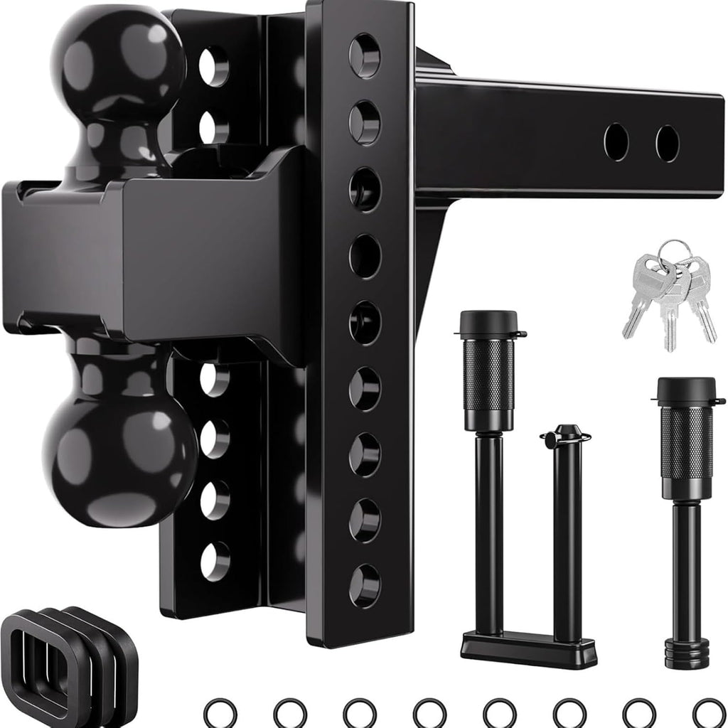 Adjustable 2" Trailer Hitch 6" Drop/Rise Dual-Ball 20,000 LBS GTW Locks