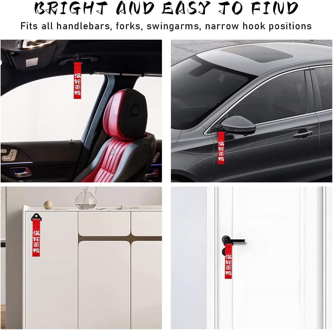 Ohleats Car JDM Tow Strap, Racing Trailer Belt with Chinese Slogan, Decorative Sports Trailer Hook Traction Rope Fit for Front or Rear Bumper, Universal Exterior Car Accessories (Style 2)