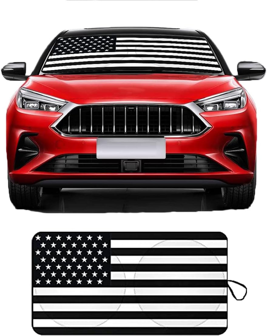 Ziciner American Flag Auto Windshield Sun Shade, 64"34" - Universal Car Accessory, Foldable Sun Heat Blocker and Keep Car Cool