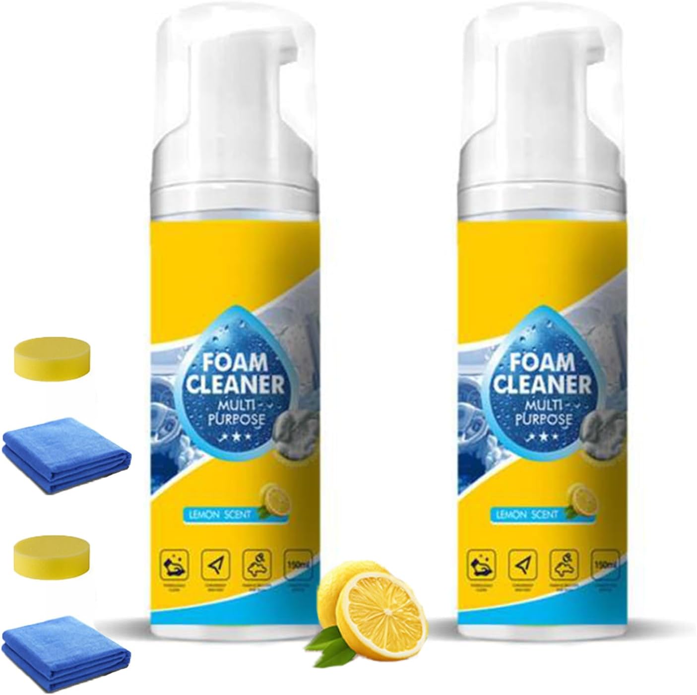 5.3oz Foam No Rinse Cleanser, Limpiador Espuma Multiusos Spray, 4-in-1 Multi-Enzyme Foam Cleaner for Car Seat, Powerful &Multipurpose Car Interior Foam Cleaner, for Kitchen, Bathroom & Sofa (2pc)