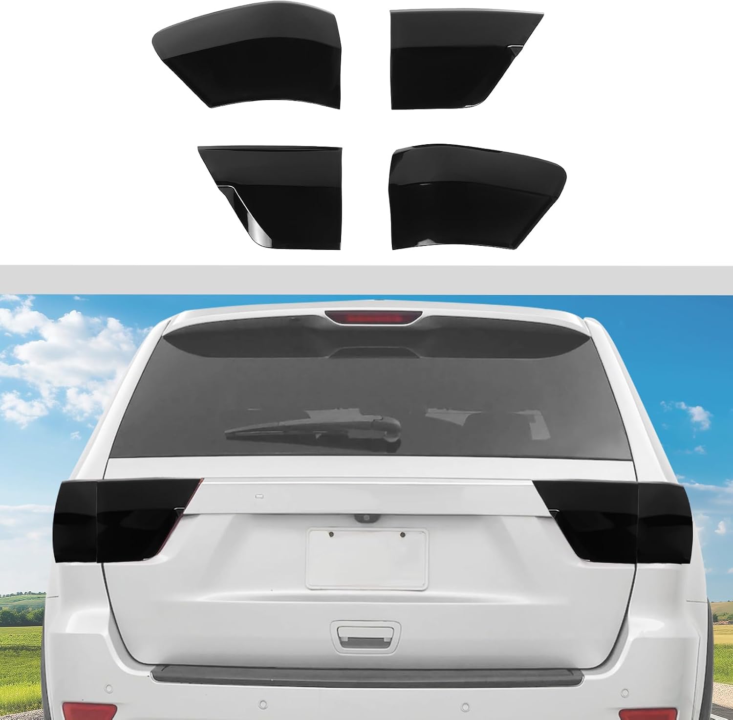 JWWY Taillight Rear Light Lamp Tail Lamp Cover Trim Embellishment Ornamentation Fit for 2011-2013+Jeep Grand Cherokee Exterior Accessories 2pcs Blackened
