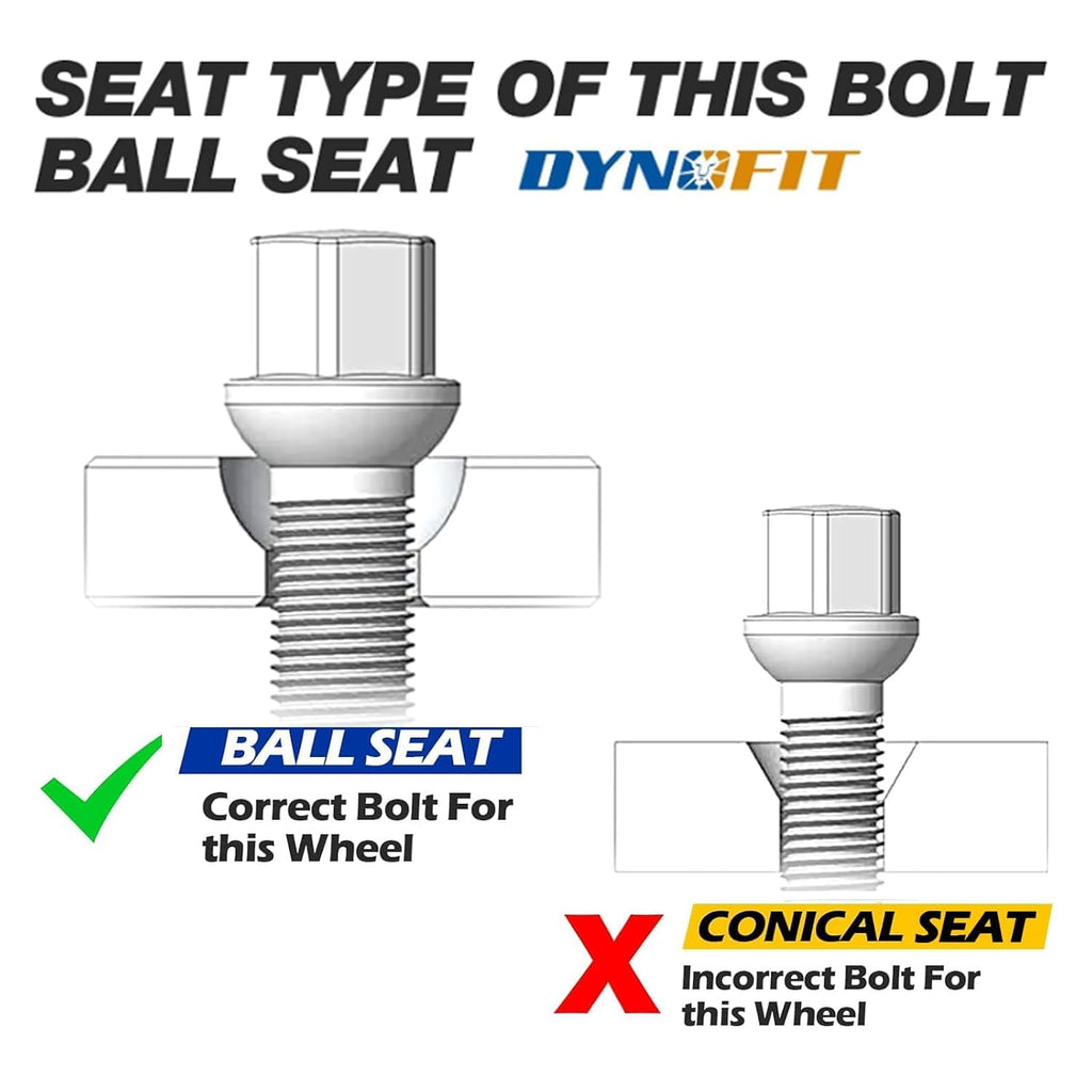 Dynofit M14x1.5 Lug Bolts Compatible with Audi A4 A3 A1 A8,20pcs Ball Seat 45mm Shank for 20 mm Wheel Spacers, 17mm hex Aftermarket Extended Black Bolts Fit CC Golf Jetta Lavid Se