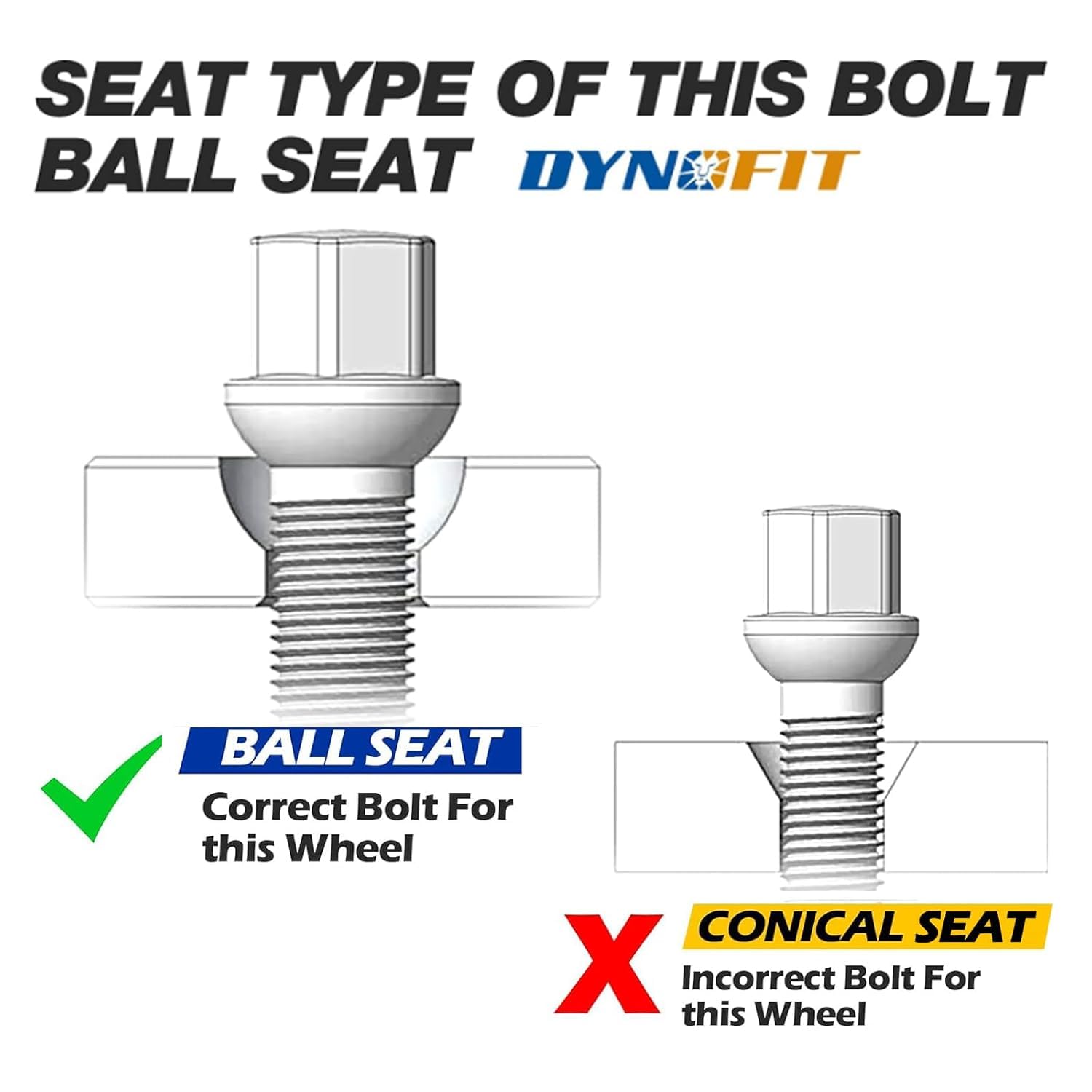 Dynofit M14x1.5 Lug Bolts Compatible with Audi A4 A3 A1 A8,20pcs Ball Seat 45mm Shank for 20 mm Wheel Spacers, 17mm hex Aftermarket Extended Black Bolts Fit CC Golf Jetta Lavid Se