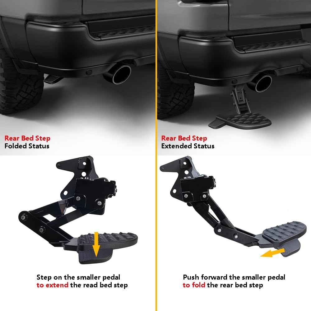 New Rear Bed Step Retractable Bumper Tailgate Step | Fit for Dodge Ram 1500 DT Dual Exhaust Vehicles 2019 2020 2021 2022 2023 2024 (New Body Style) | Replacement # 82215289AG 82215289AH
