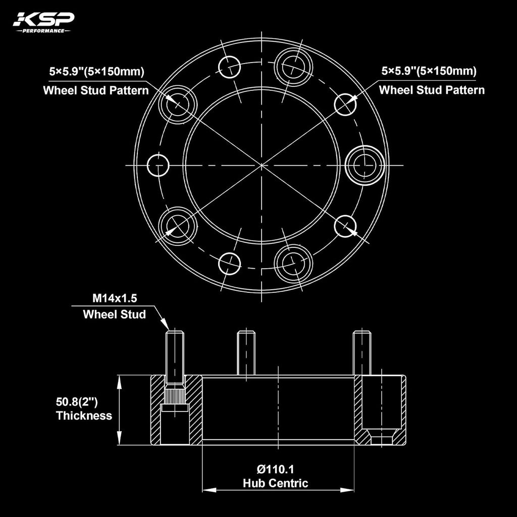 KSP 2 inch 5x150mm Wheel Spacers Fits to-yo-ta 08-21 Tundra Sequoia, 5x5.9 Wheel Spacers for Land Cruiser J70 J76 Lexus LC70 LC76 Models, with M14x1.5 Studs 110.1mm Hub Bore, 2PCS Not Hubcenetric