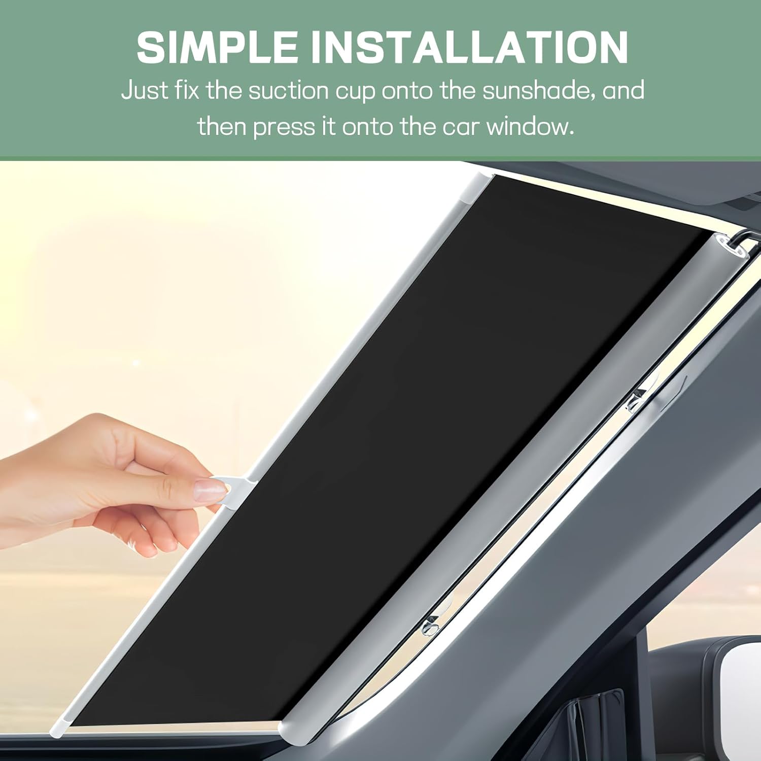 2PCS Car Window Shades, 16" x 49" Retractable Auto Side Window Roller Shade with Suction Cups, Vehicle Windows Sunshade Blocks Sun Heat, UV Glare, Car Accessories (Silver+Black)