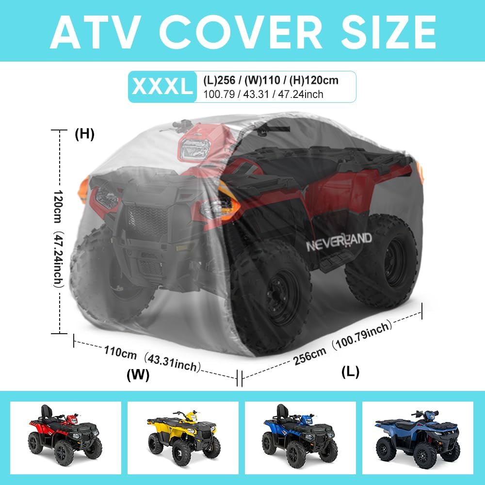 NEVERLAND ATV Cover Waterproof Heavy Duty XXXL Universal Quad Cover Outdoor Storage Cover 4 Wheeler Rain Cover All Weather for Polaris Sportsman Yamaha Honda Kawasaki Quad Bike