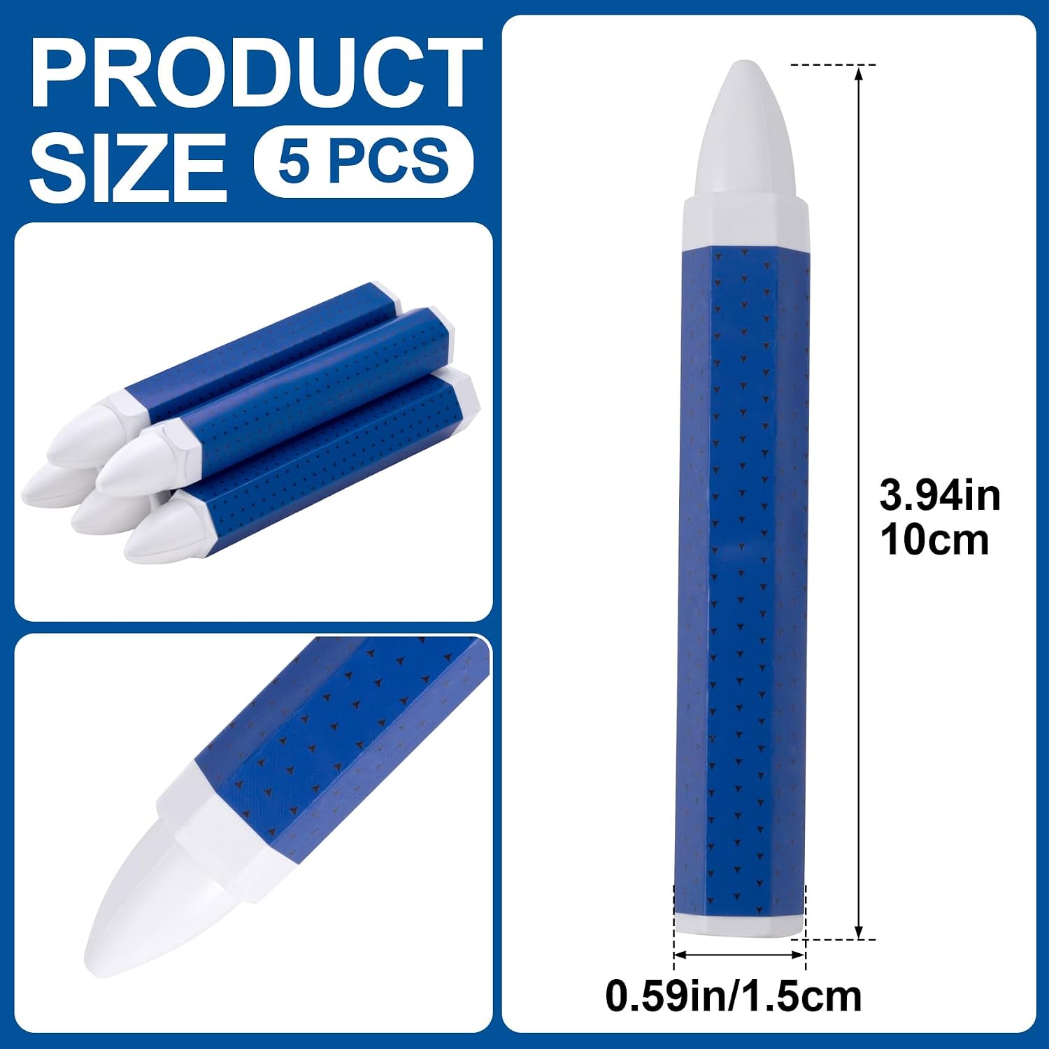 5 Pcs White Tire Marker, 3.94 x 0.59 Inch Tire Marking Crayons for Rubber Leather, Industrial Wax Crayon Sticks Marking Tools for Automotive Construction Outdoor