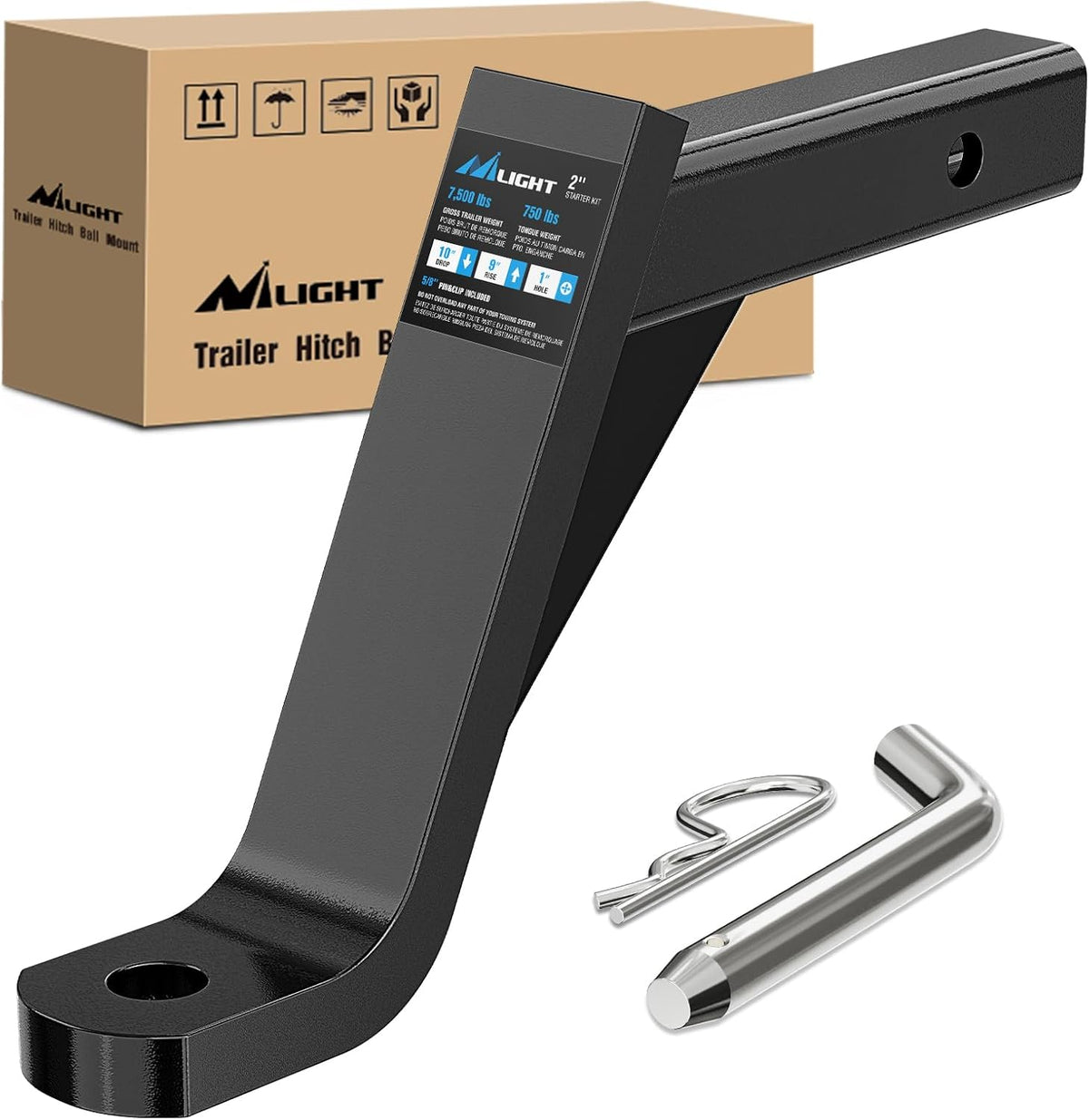 nilight 10-inch drop trailer hitch ball mount fit, main product view