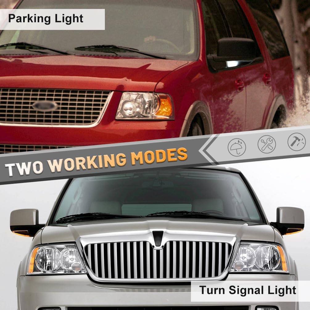 Smoked Lens Side Mirror Puddle Lights for 2003 2004 2005 2006 F-ord Expedition and Lincoln Navigator Amber LED Turn Left Right Signal Lamps Rear-View Mirror Towing Lighting