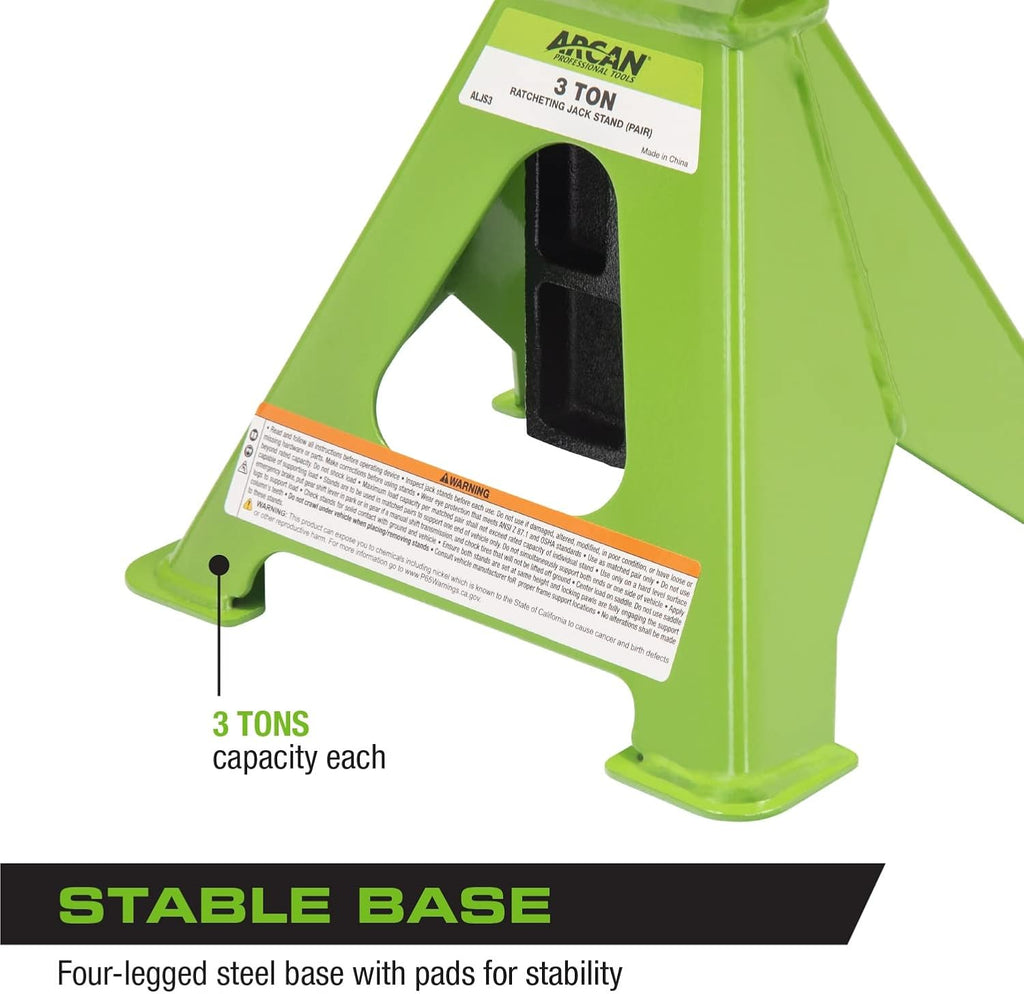ARCAN 3-Ton Ratcheting Jack Stands, Pair, Model ALJS3