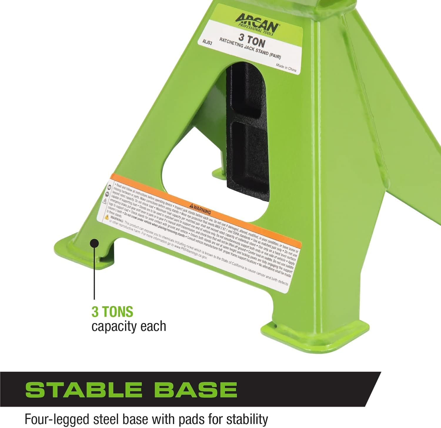 ARCAN 3-Ton Ratcheting Jack Stands, Pair, Model ALJS3