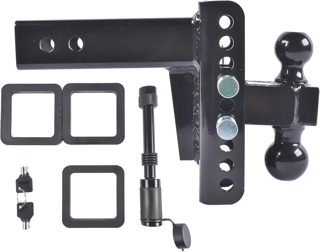 Adjustable 6 Inch Drop Rise Trailer Hitch for 2.5 Inch Receiver Dual 2 Inch 2 5/16 Inch Ball 22000 LBS GTW Heavy Duty Towing Hitch with Security Lock Pin