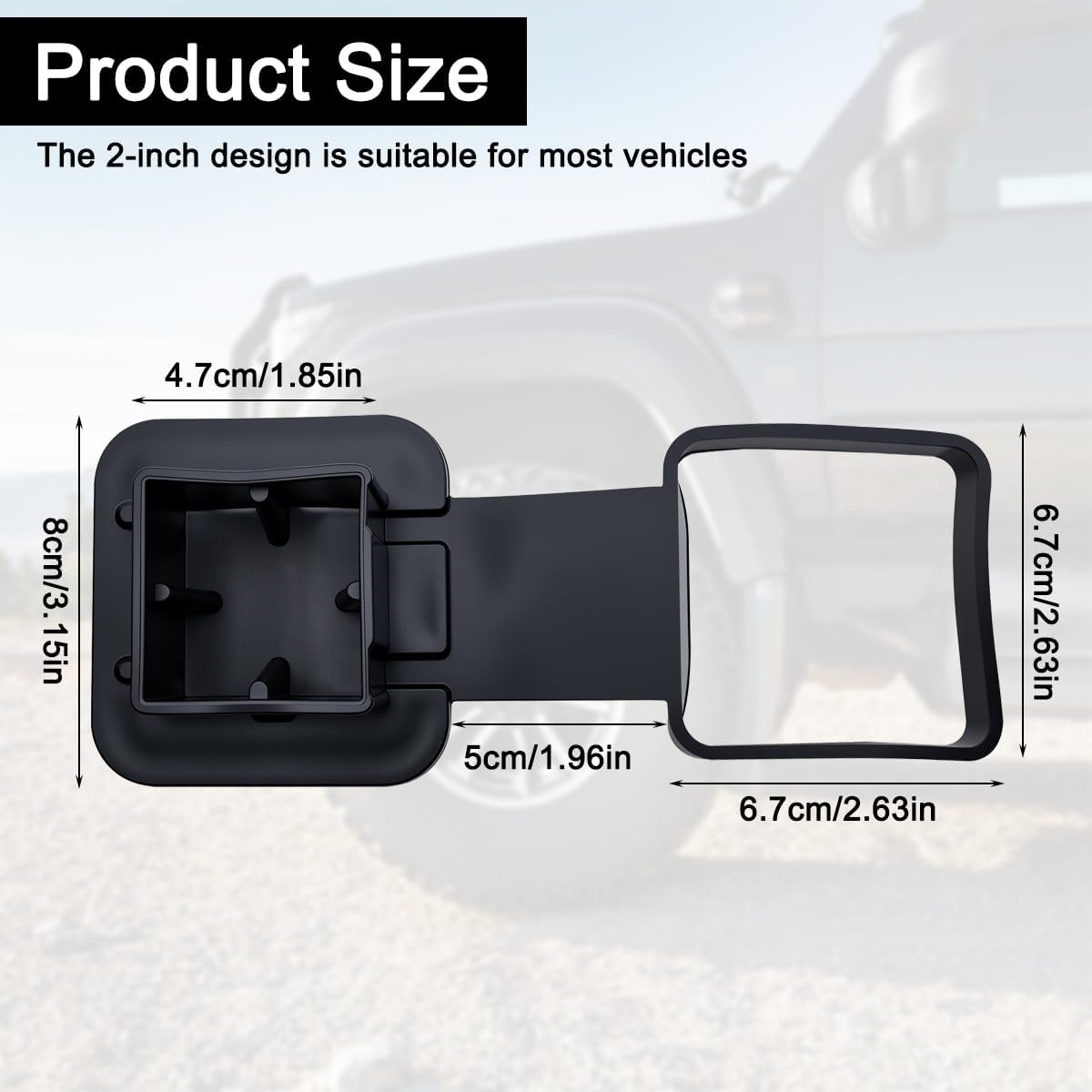 2 Inch Rubber Trailer Hitch Cover, Anti-Drop Strap Tube Plug Cap, Fits Most 2" x 2" Vehicle Hitch Receivers for Trucks, SUVs, ATV, Jeeps, RV – Exterior Accessories (1 Pack)