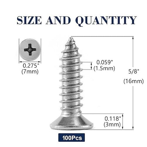 #7 x 5/8" Wood Screw 100Pcs 18-8 Stainless Steel Screws Flat Head Phillips Fast - Image 2