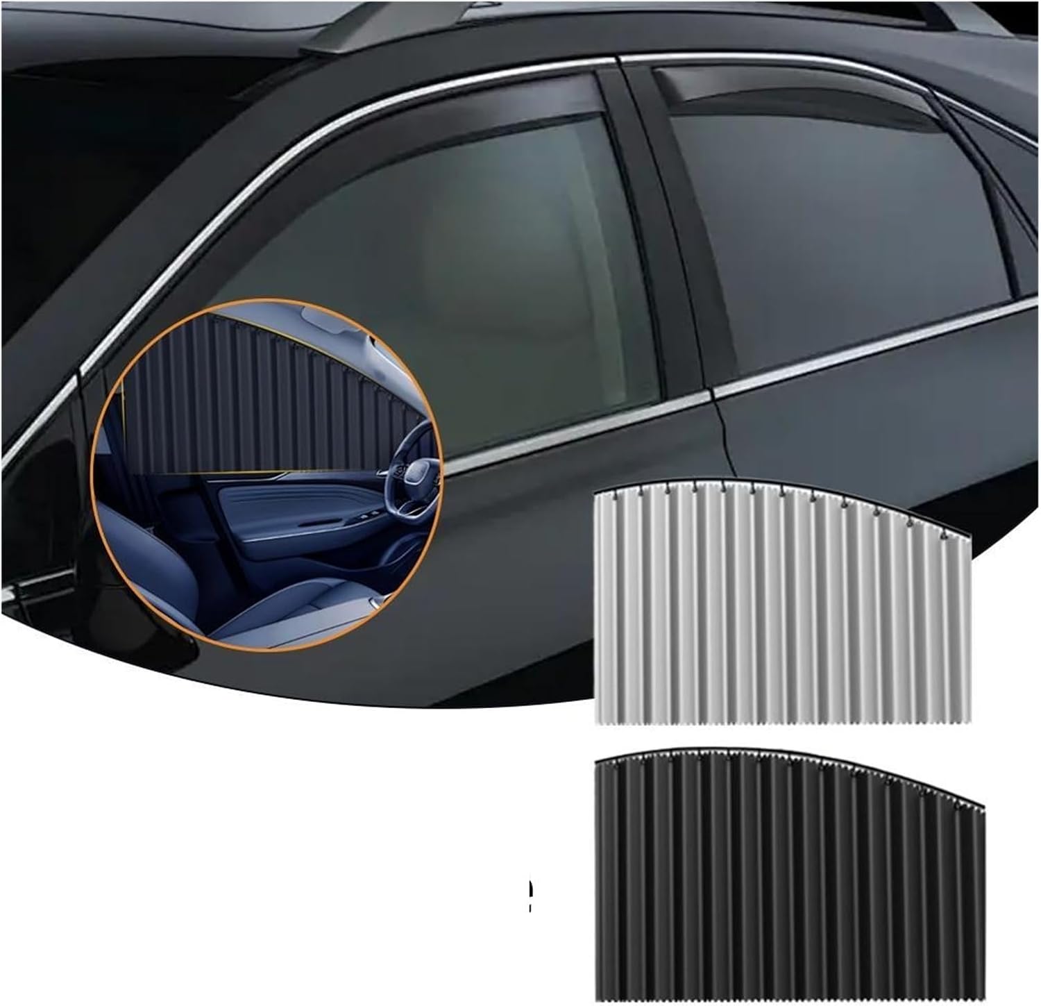 Embedded Sliding Rail Car Side Window Curtain Retractable Privacy Sunshade | Slide Rail Structure Supports Free Stretch Two Color Options Elevate Interior Private Space Experien(2pcs black)
