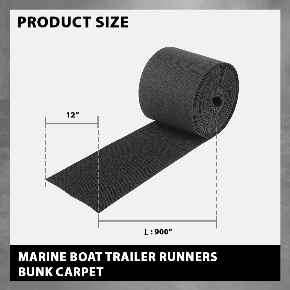 G-PLUS 12" x 75' Outdoor Ribbed Marine Carpet Boat Trailer Bunk Carpet | Fit Boat Trailer Bunks Runner Docks Black