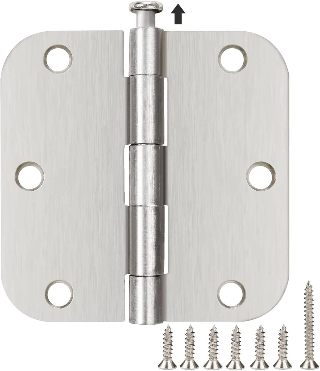 42 Pack Rounded Door Hinges Brushed Nickel 3.5 Inch Interior 5/8" 3-1/2" Flat