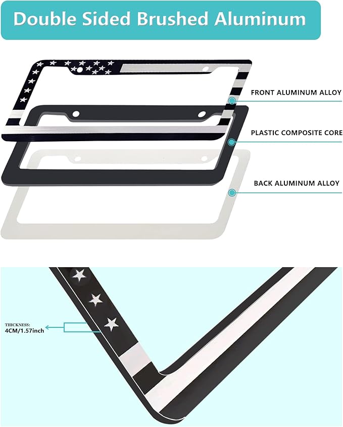 American Flag License Plate Frame- Black Front Rear Patriotic USA ‌Car Tag - Image 6