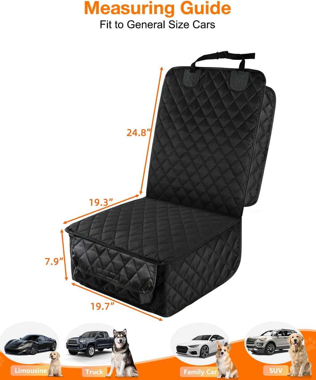 peticon waterproof front seat car cover 2 pack showing dimensions