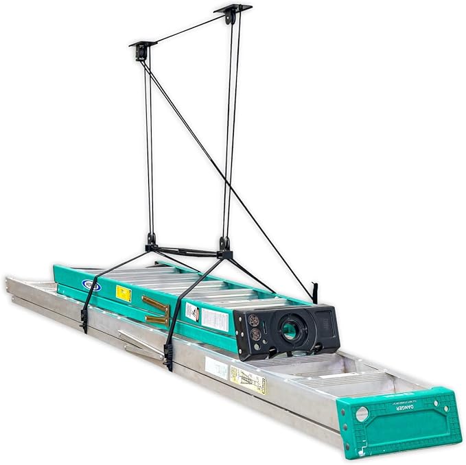StoreYourBoard Ladder Storage Ceiling Pulley System, Garage Mount Hoist by StoreYourBoard