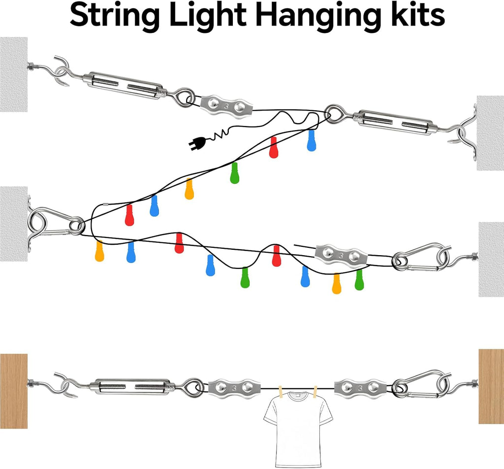 uze string light hanging kit, 300 ft coated, close-up detail