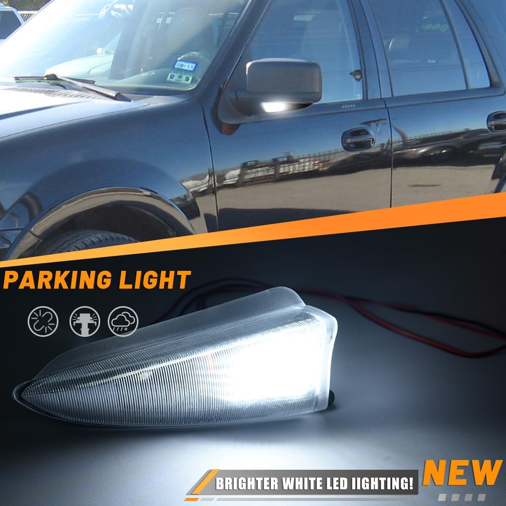 Smoked Lens Side Mirror Puddle Lights for 2003 2004 2005 2006 F-ord Expedition and Lincoln Navigator Amber LED Turn Left Right Signal Lamps Rear-View Mirror Towing Lighting