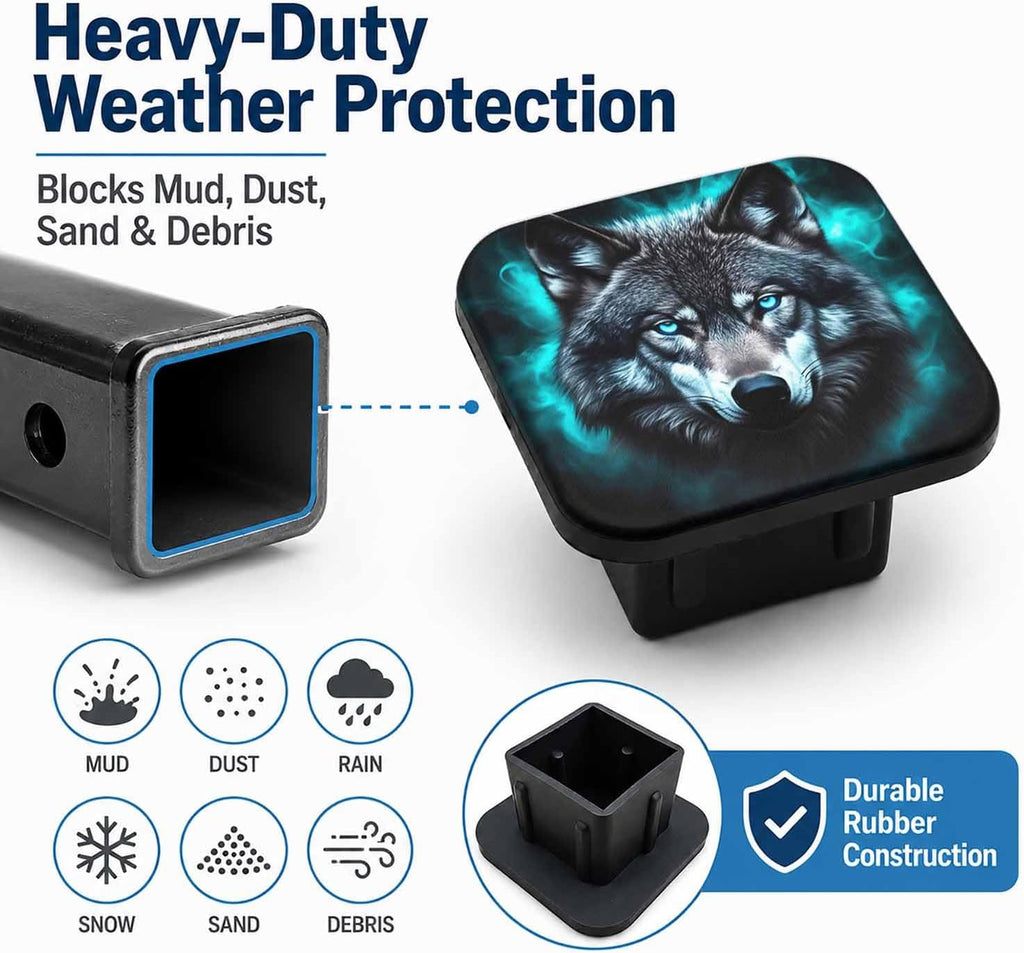 Trailer Hitch Covers Fire Wolf Heavy Duty 2 Inch Hitch Cover for Weather Protection, Rubber Hitch Receiver Cover Plug Cap for Trucks SUVs and Off-Road Vehicles