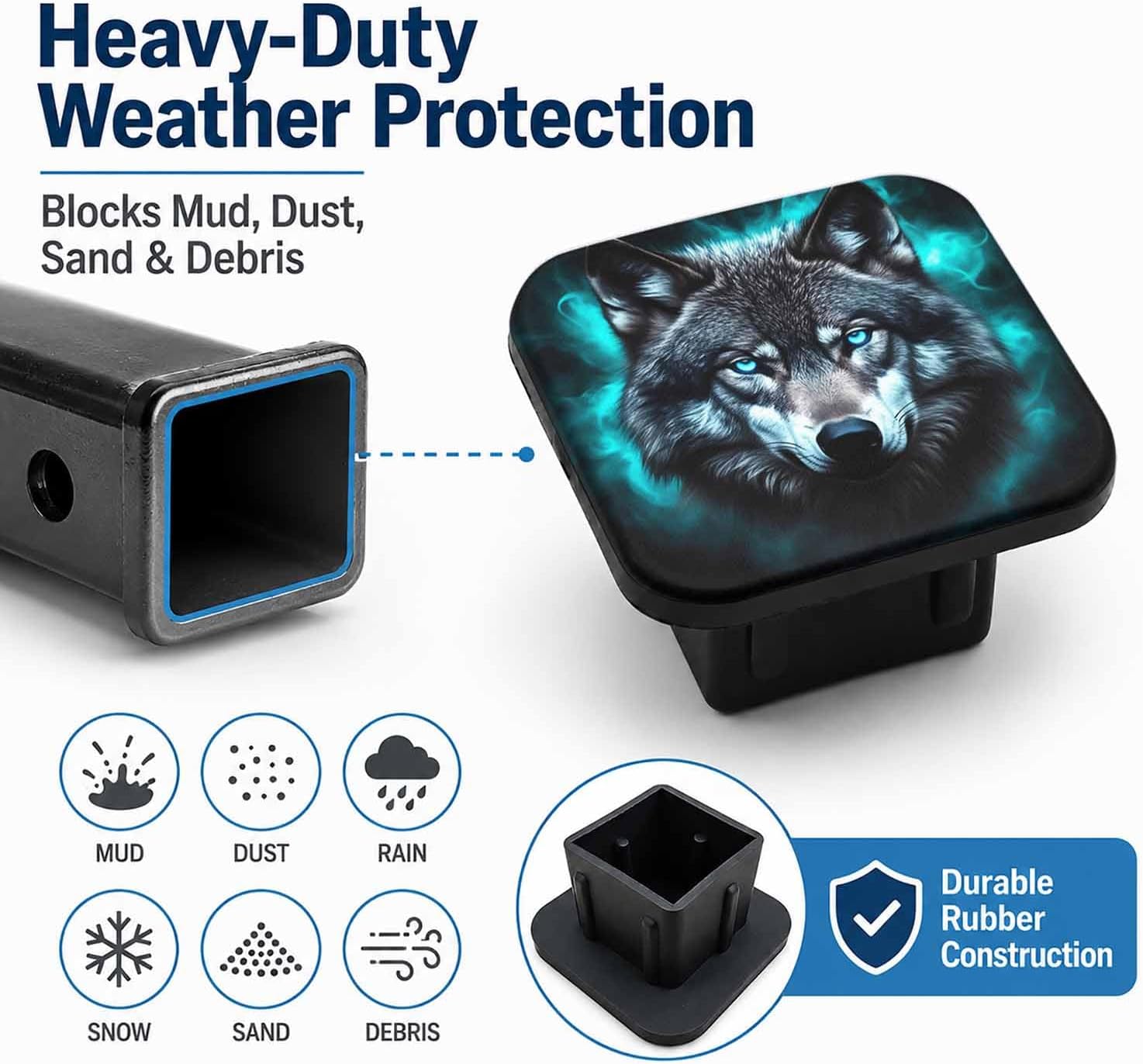 Trailer Hitch Covers Fire Wolf Heavy Duty 2 Inch Hitch Cover for Weather Protection, Rubber Hitch Receiver Cover Plug Cap for Trucks SUVs and Off-Road Vehicles