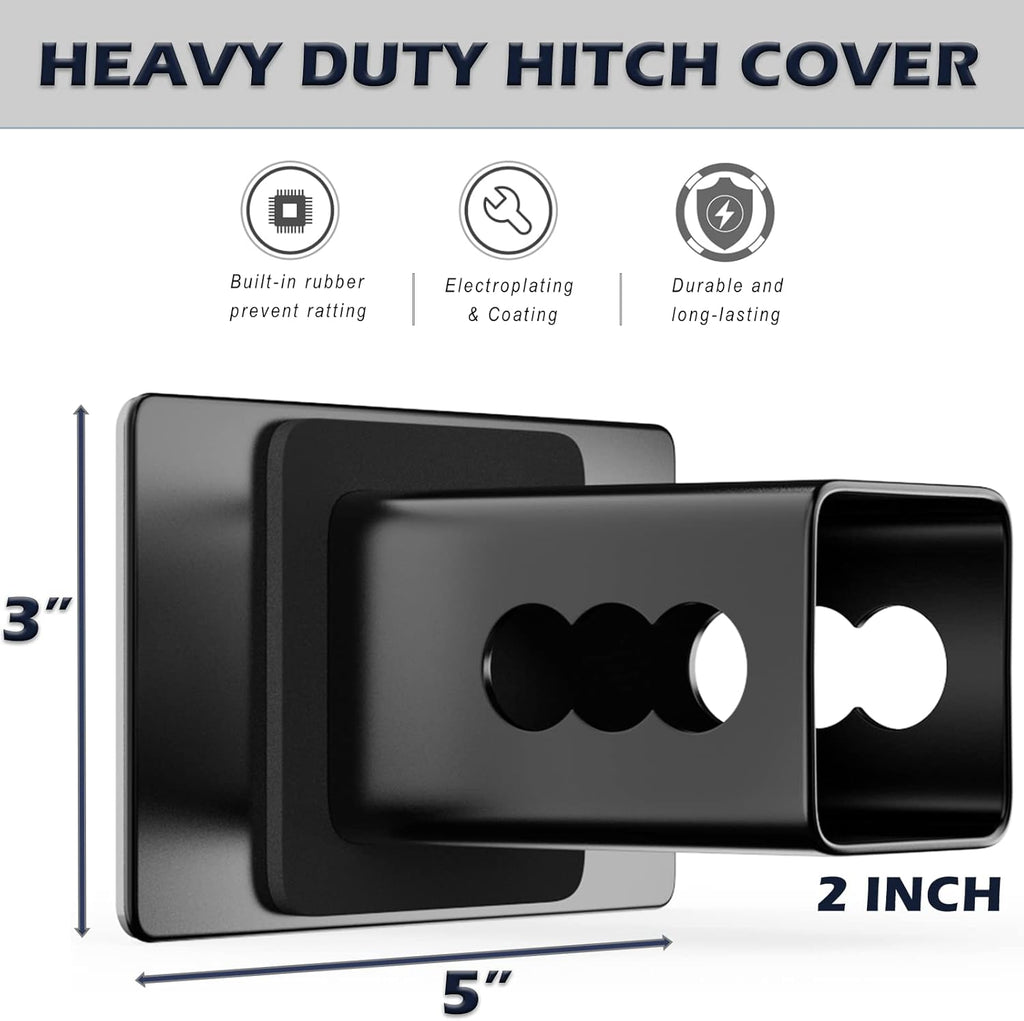 Trailer Hitch Cover for 2 Inch Receivers, Heavy Metal American Flag Hitch Cover for Trucks Accessories (Black)
