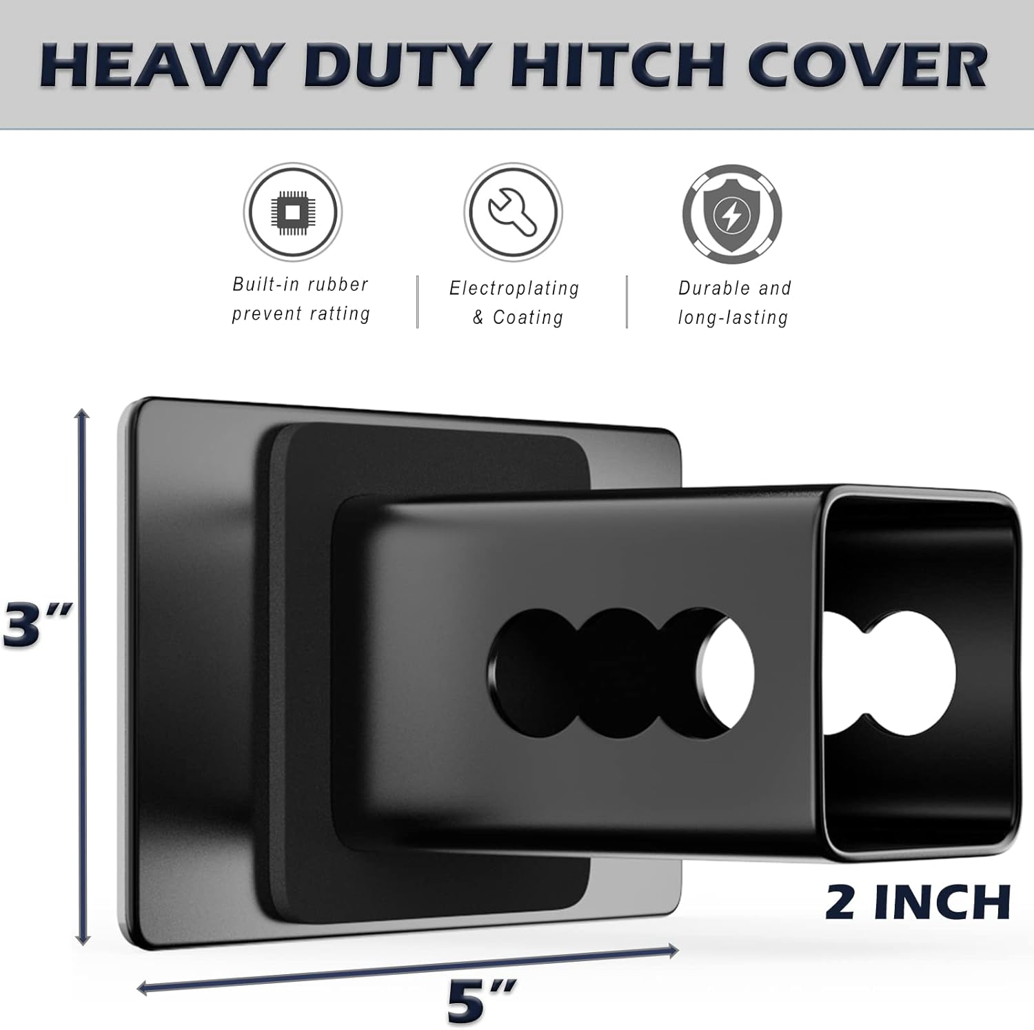 Trailer Hitch Cover for 2 Inch Receivers, Heavy Metal American Flag Hitch Cover for Trucks Accessories (Black)