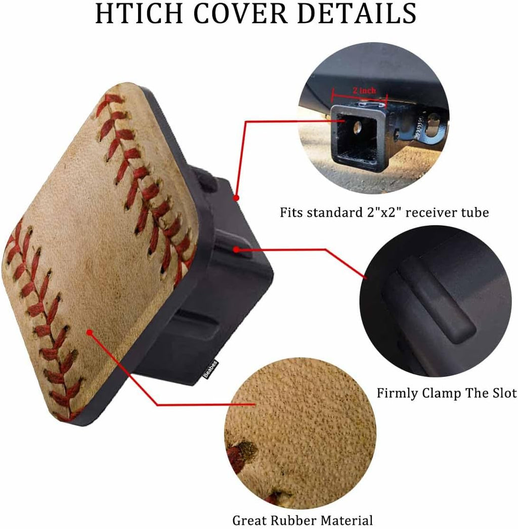 Tow Hitch Covers Baseball, Grunge Sport Leather Worn Baseball Auto 2 Inch Trailer Hitch Cover Plug Cap Insert Receiver Tube Hitch Covers for Most Cars Trucks SUVs