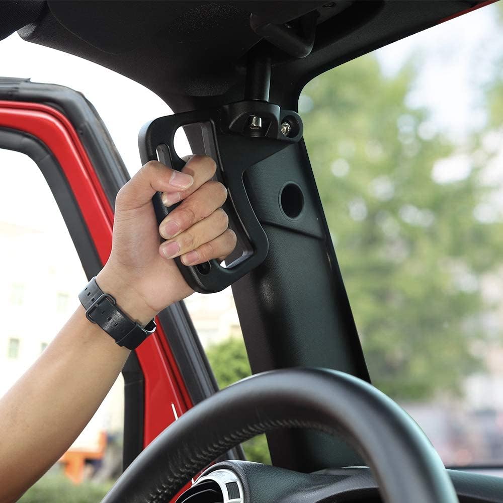 JeCar Front Grab Handles Aluminum Alloy Grab Bars for 2007-2018 Jeep Wrangler JK JKU Sports Sahara Rubicon X, Black