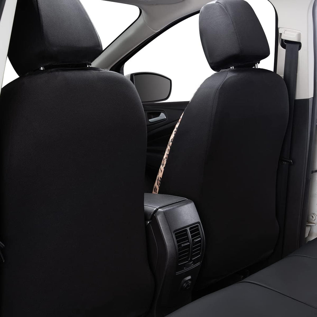 flying banner car seat covers protects leopard printing shown in use