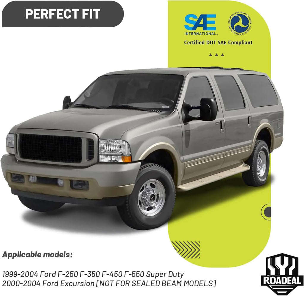 Headlight Assembly W/Bulbs for 1999-2004 Ford Super Duty F250 F350 F450 F550,00-04 Ford Excursion Headlamp Replacement with Bumper Signal Corner Light (NOT FOR SEALED BEAM MODELS) Pair Set