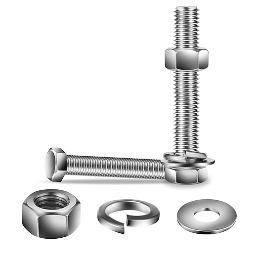 1/2-13 x 5" Hex Head Screw Bolt, Flat & Lock Washers, Fully Threaded, by SG TZH by SGTZH