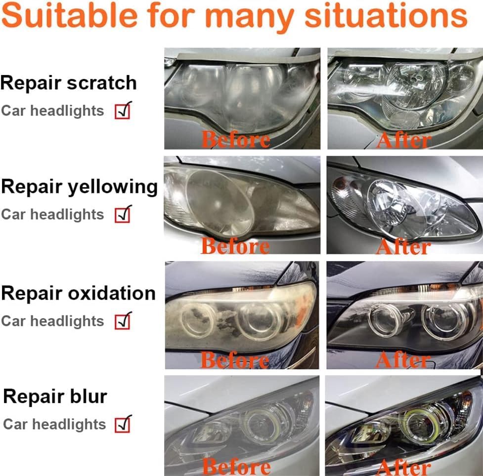 Headlight Repair kit,car Headlight Lens polishing Repair Tool with 200ml car Headlight Repair Fluid, Used to Remove Yellowing, Haze, and Oxidation from taillights and Fog Lights