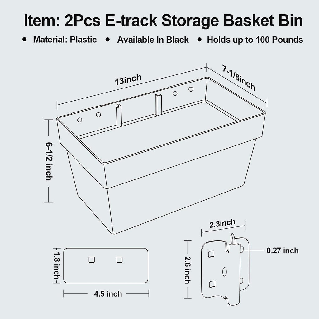Onesnt 2 Pack E-Track Basket Storage Bin| E Track Box for Tool Organizer - E-Track Accessories for Enclosed Trailer, Workshop, & Garage -Storage e Track Organizer