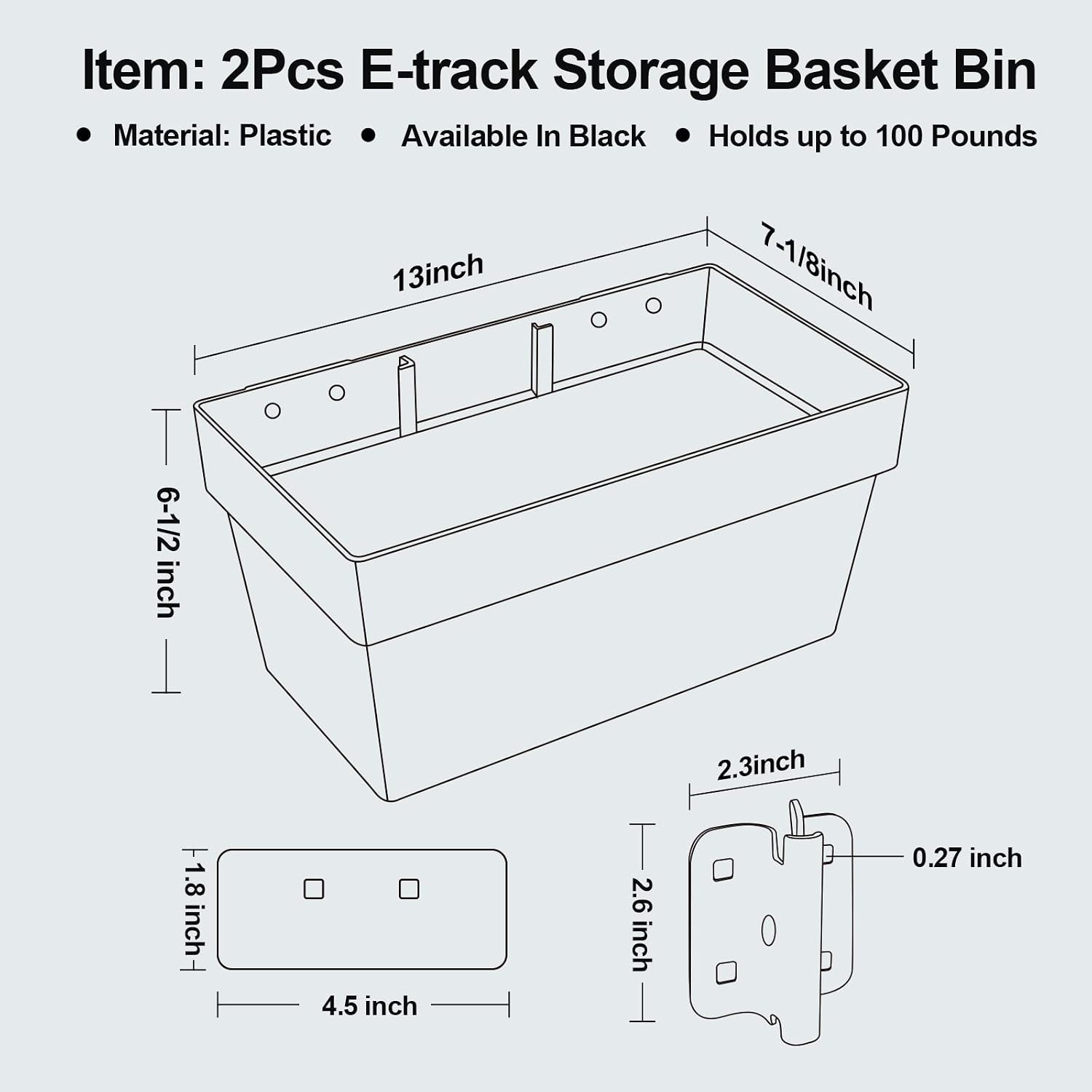Onesnt 2 Pack E-Track Basket Storage Bin| E Track Box for Tool Organizer - E-Track Accessories for Enclosed Trailer, Workshop, & Garage -Storage e Track Organizer
