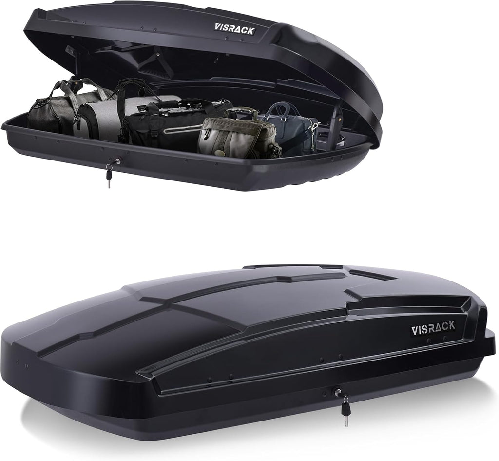 Hard Shell Roof Cargo Box Carrier with Security Keys,Heavy Duty Waterproof Rooftop Storage Box,58.3 (L) x35.4 (W) x 13(H) Inches,15.5 Cubic Feet (Tool-Free Install),Dual Side Opening,Black