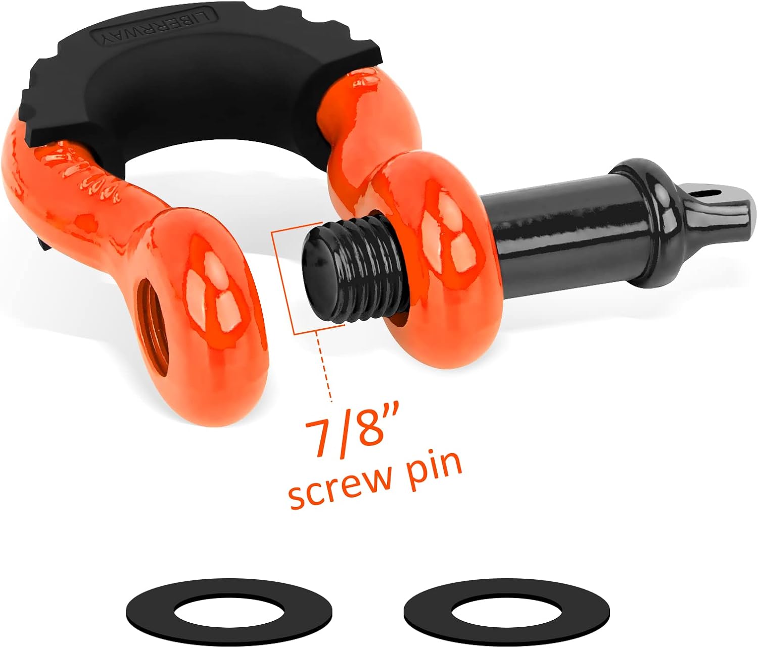 LIBERRWAY Shackles 3/4" (2 Pack) D Ring Shackle Rugged Off Road Shackles 28.5 Ton (57,000 lbs) Maximum Break Strength with 7/8'' Pin Heavy Duty D Ring for Vehicle Recovery, Orange