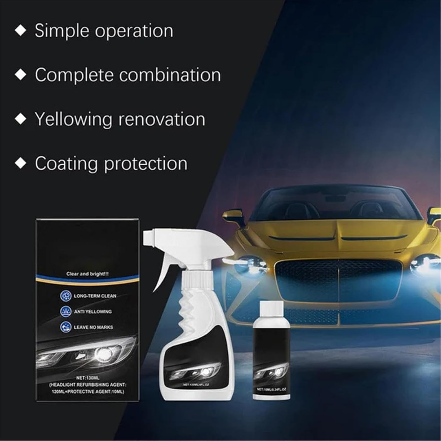 Headlight Cleaner,Headlight Restoration Kit, Automotive Headlamp Restoration Fluid Kit, Multifunctional Headlights Cleaner, Suitable for All Vehicles (1PCS)