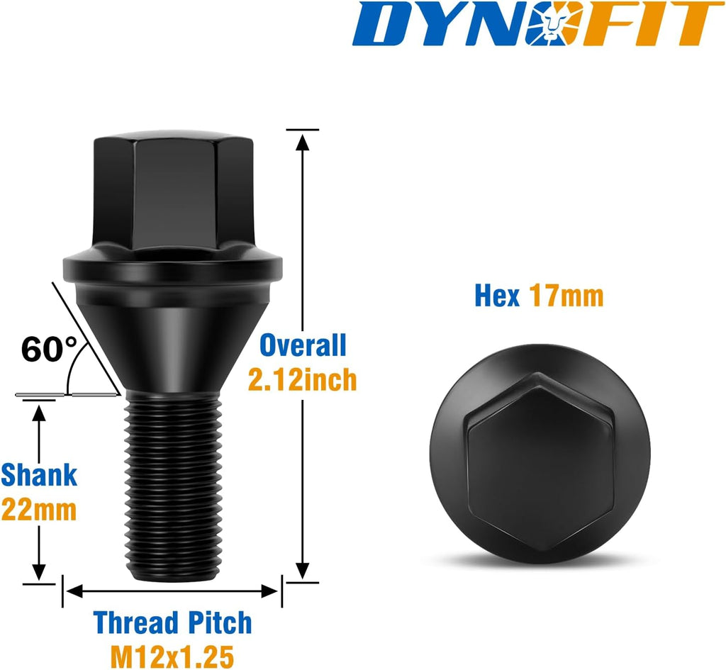 Dynofit M12x1.25 Aftermarket Lug Bolts Replacement for OE Two-piece Swollen Bolts,20pcs 17mm Hex Factory Style Wheel Bolt fit Jeep Renegade 2015-2025,Dodge Hornet 2023-2025,22mm Shank Stud