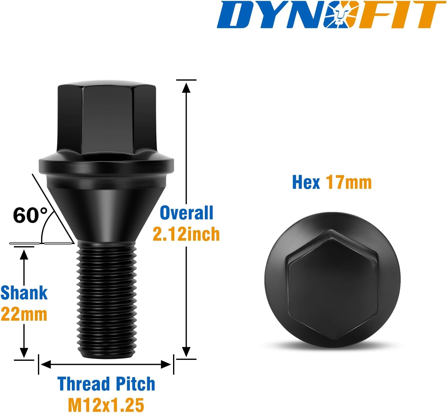 Dynofit M12x1.25 Aftermarket Lug Bolts Replacement for OE Two-piece Swollen Bolts,20pcs 17mm Hex Factory Style Wheel Bolt fit Jeep Renegade 2015-2025,Dodge Hornet 2023-2025,22mm Shank Stud