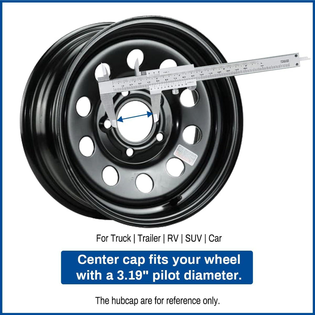 3.19 Inch Stainless Steels Trailer Wheel Center Caps Fit 3.19" Center Bore Truck Trailer RV SUV Wheels Rims, Matt Black Push Through Hub Covers, 4Pcs, Height 3.62 in