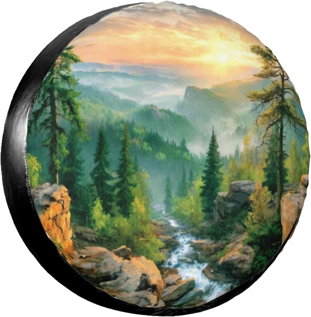 Watercolor Mountain Landscape Spare Tire Cover, Nature Style Waterproof Wheel Protector Covers Universal for Rv Suvs Trucks Camper Travel Trailers, 14 inch