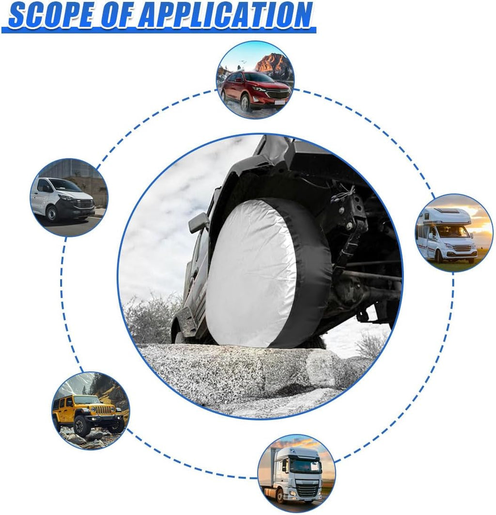 4PCS Car Tire Cover Set, Waterproof Dustproof Auto Spare Tire Storage Bag with Handle, Sun Rain Snow Vehicle Wheel Protector Cover, Fits 13-18 Inch Tires Diameter RV, SUV, Trailer(S)